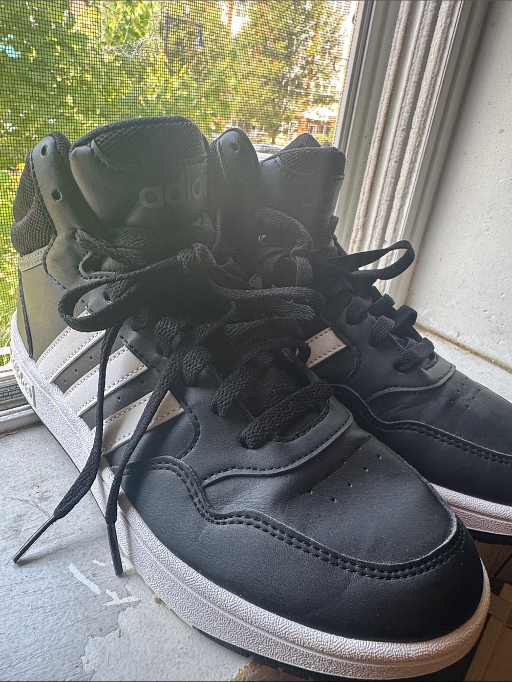 adidas Kids Black and White High-Top Sneakers with Three Stripes